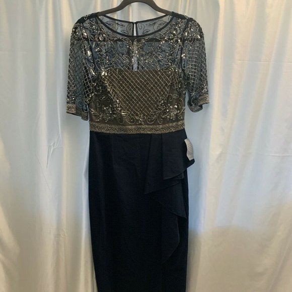 NEW Adrianna Papell Beaded Cascading Ruffle Gown in Midnight Blue‎ [SZ 4 4P ] - Picture 7 of 11